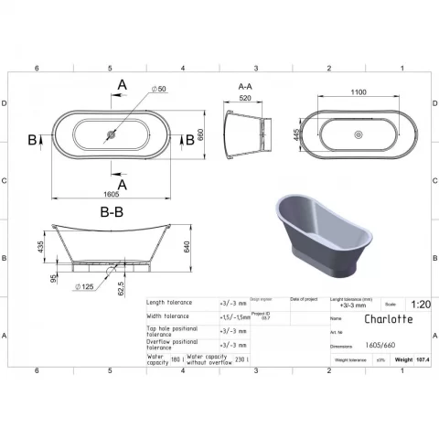 Cada freestanding compozit Coloana Charlotte 160.5x66 cm alb mat