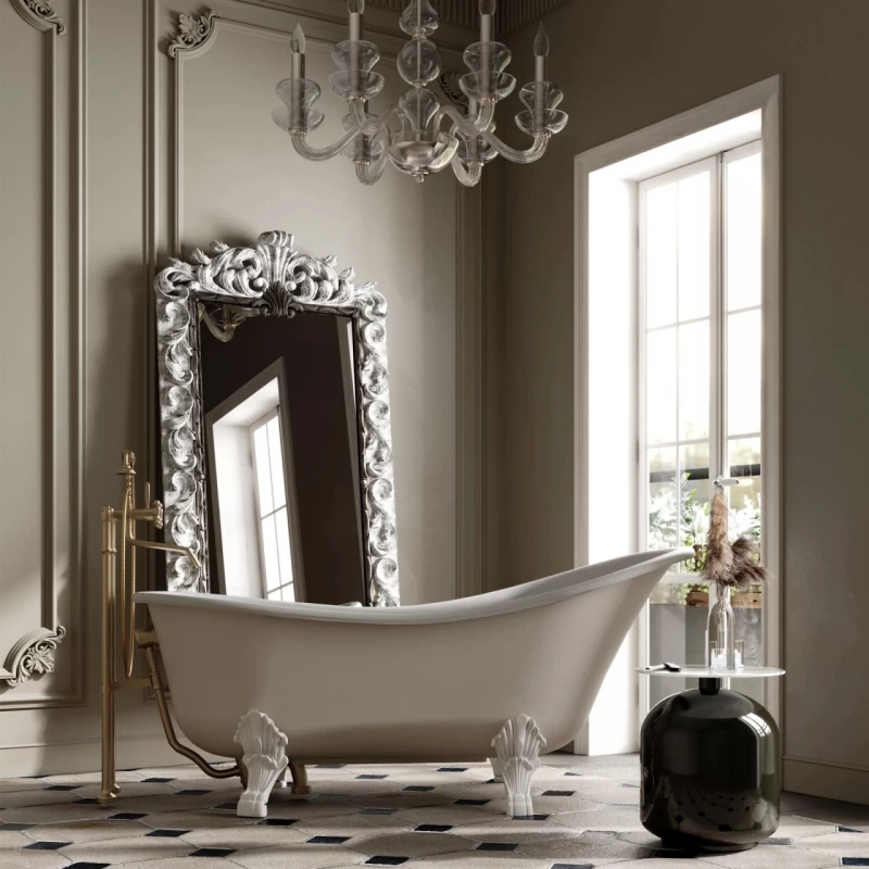 Cada freestanding compozit Coloana Mirabella 175x80.5 cm alb lucios