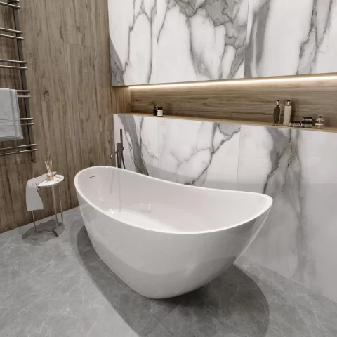 Cada freestanding compozit Coloana Marina 174.5x72.5 cm alb lucios