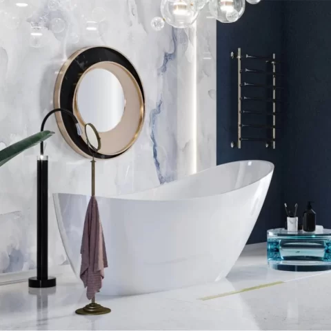 Cada freestanding compozit Coloana Marina 174.5x72.5 cm alb lucios
