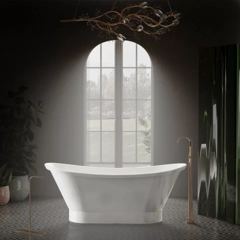 Cada freestanding compozit Coloana Charlotte 160.5x66 cm alb lucios