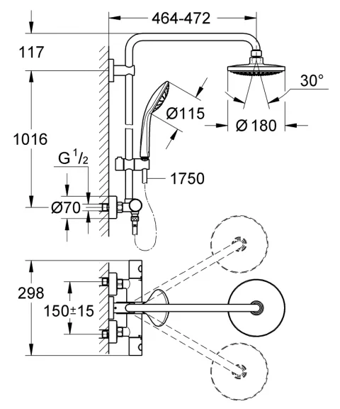 Sistem de dus cu baterie termostatata Grohe Euphoria System 180