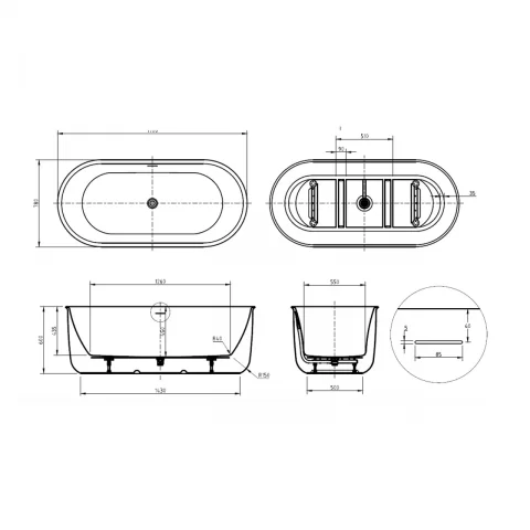 Cada freestanding Coloana Nirvana 170x78 cm acril alb-albastru