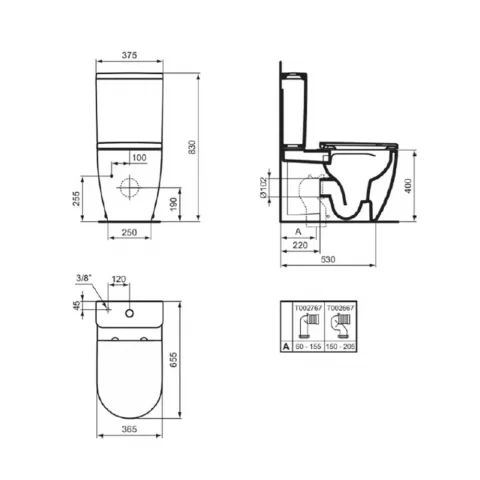 Set PROMO vas WC pe pardoseala Ideal Standard Ellisse Rimless cu capac alb softclose si rezervor