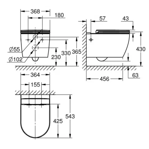 Set PROMO Vas WC suspendat si capac soft close GROHE BAU CERAMIC 54x36cm