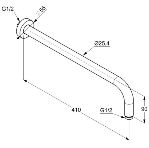 Brat de dus, Kludi, A-QA, cu montaj pe perete, negru mat
