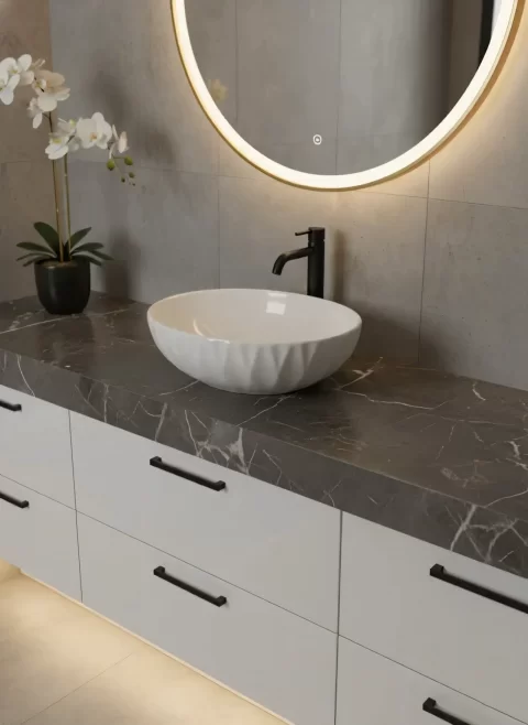 Lavoar pe blat rotund ceramic alb - A435H