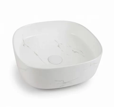 Lavoar ceramic pe blat alb cu finisaj marmorat – A707-CUGO7-M
