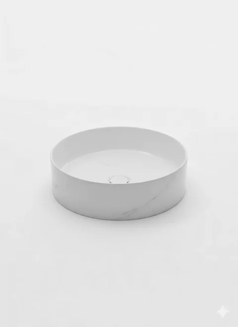 Lavoar Rotund Alb din Ceramică cu Finisaj Marble Subtil - a712-cugo04-m
