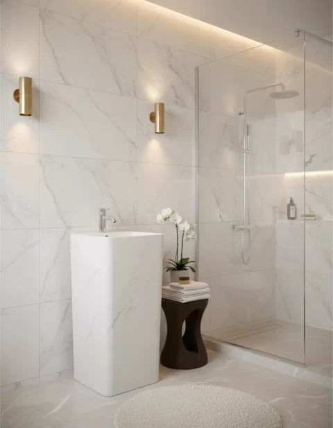 Lavoar freestanding ceramic H15-CUG01-M – design pătrat marmorat