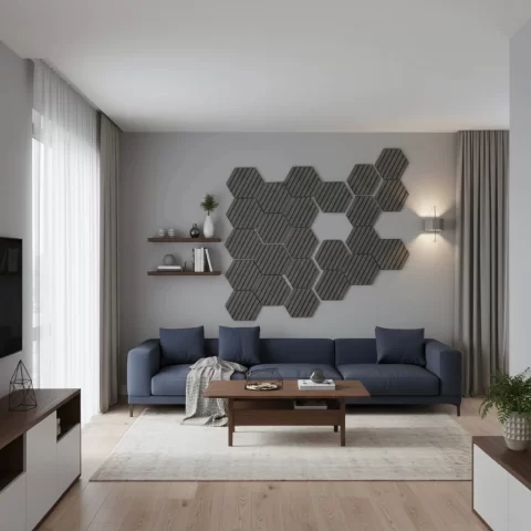 Panou riflaj decorativ, hexagonal - Antracit Mat XYPT-05