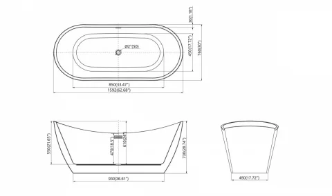 Cadă Freestanding Albă 1600x750x590– Design Modern și Elegant, Material Premium