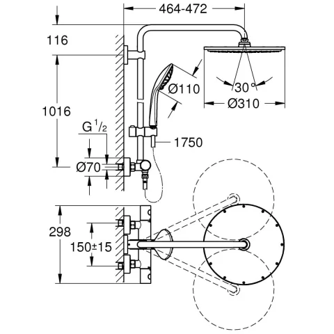 Coloana de dus cu baterie termostatata antracit periat Grohe Euphoria 310
