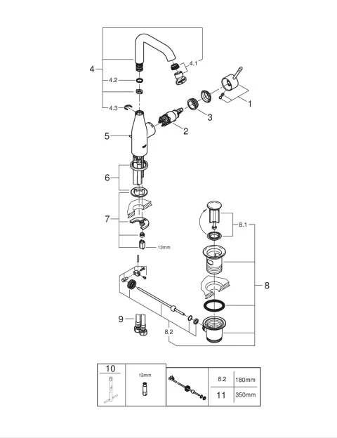 Baterie lavoar Grohe Essence, marimea L, ventil, mat, grafit