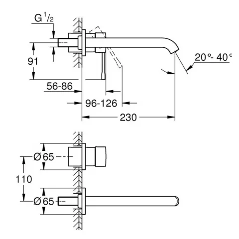 Baterie lavoar Grohe Essence, incastrata, marimea L, brushed hard graphite
