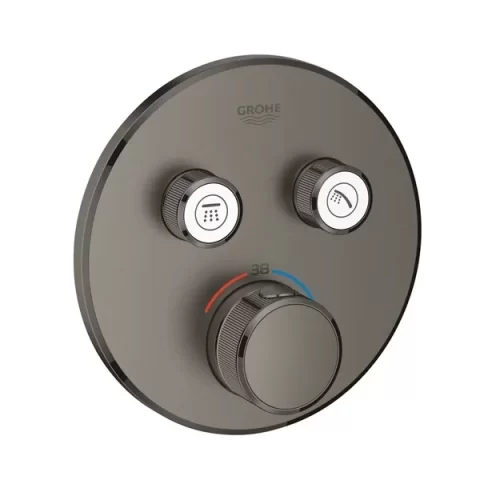 Baterie de dus incastrata cu termostat, rotunda, cu 2 iesiri, antracit mat (brushed hard graphite), Grohe Grohtherm SmartContro