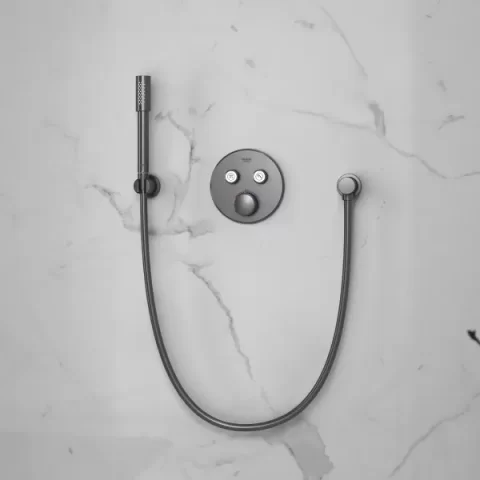 Baterie de dus incastrata cu termostat, rotunda, cu 2 iesiri, antracit mat (brushed hard graphite), Grohe Grohtherm SmartContro