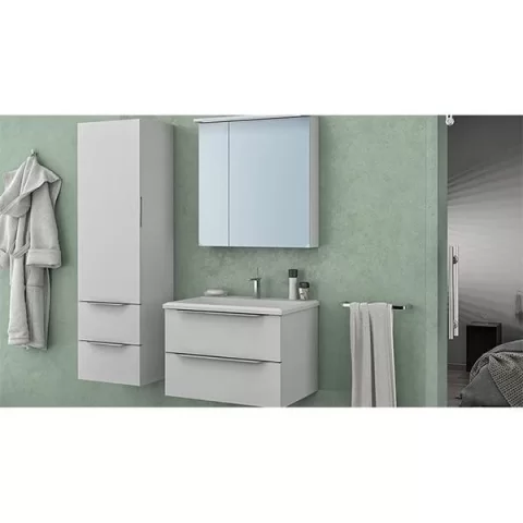 Set mobilier suspendat si lavoar Kolpasan, Tara, 91 cm, alb mat