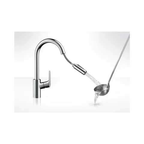 Baterie bucatarie cu dus extractibil Hansgrohe Focus M41 240 crom lucios