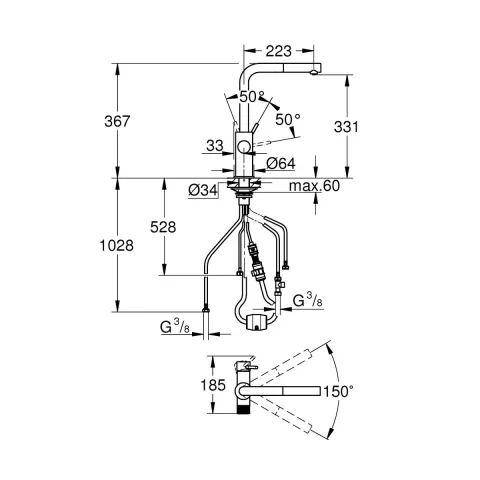 Baterie bucătărie Grohe Blue Pure Minta pe picior negru 30590KF0