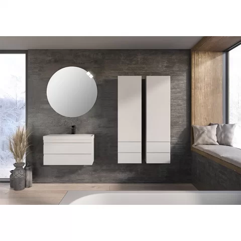 Set mobilier suspendat si lavoar, KolpaSan, Naomi, 80 cm, alb