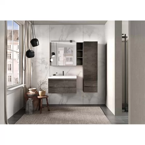 Set mobilier suspendat si lavoar, Kolpasan, Naomi, 80 cm, dark concrete