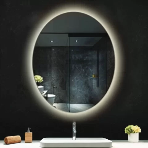 Oglindă, Fluminia, Picasso Ambient 60, ovală, cu iluminare LED, 3 culori, dezaburire