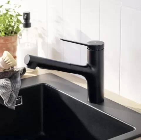 Chiuveta compozit Hansgrohe S51 SilicaTec negru grafit 56x51 cm