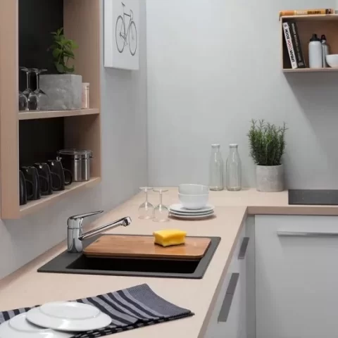 Chiuveta compozit Hansgrohe S51 SilicaTec negru grafit 56x51 cm