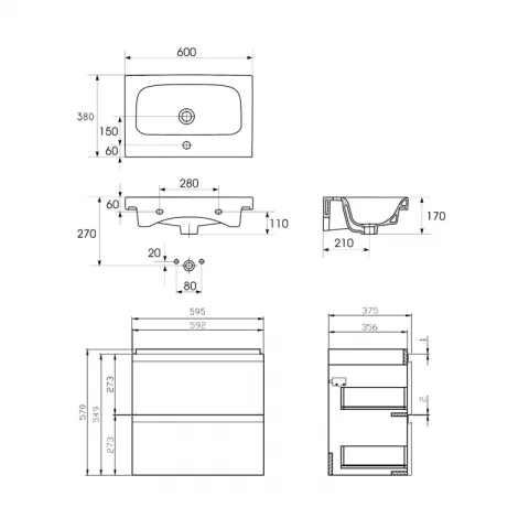 Set mobilier cu lavoar Cersanit, Moduo 60 cm, alb