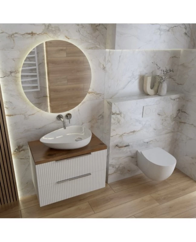 Mobilier pentru lavoar pe blat Spectrum, Omaha, finisaj riflat, 60 cm, alb