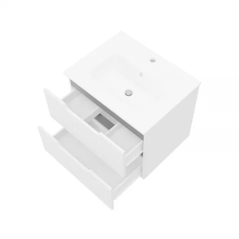 Set mobilier riflat cu lavoar Fluminia, Malta 60, cu sertare soft close, alb