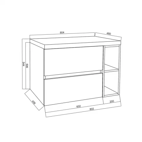 Set mobilier pentru lavoar pe blat Fluminia, Genova 80, cu blat și raft deschis