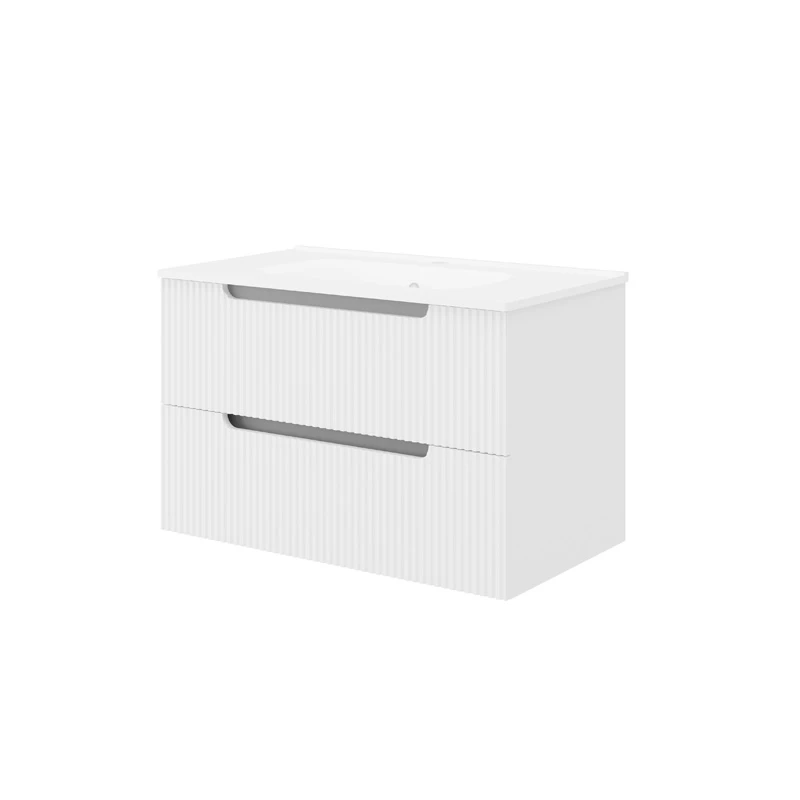 Set mobilier riflat cu lavoar Fluminia, Malta 60, cu sertare soft close, alb