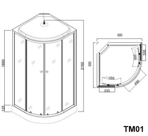 Cabina de dus completa cu hidromasaj, semirotunda - TM01