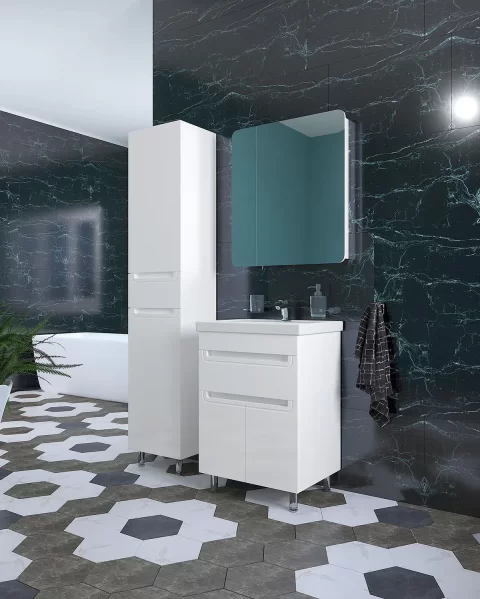 Dulap baie pe pardoseala 40 cm, model Omega, alb lucios