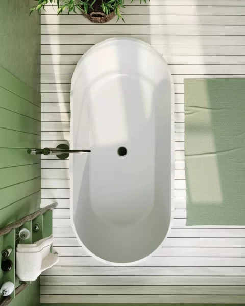 Cada freestanding din compozit alba lucioasa, model oval Sapfire, 165 cm