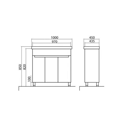 Set mobilier baie pe pardoseala 100 cm, model Omega cu lavoar ceramic