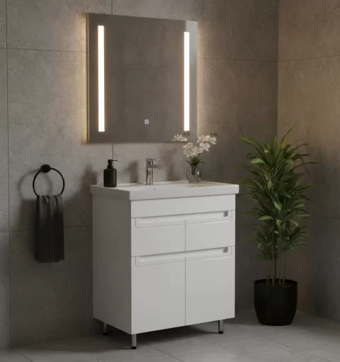 Set mobilier baie pe pardoseala 60 cm, model Omega cu lavoar ceramic