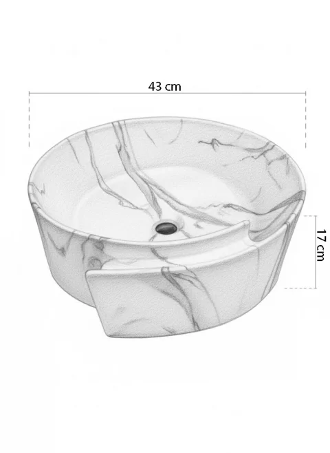 Lavoar Coloana din ceramica premium, alb marmorat cu accente aurii, 43 cm