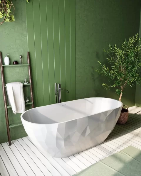 Cada freestanding din compozit alba lucioasa, model oval Sapfire, 165 cm