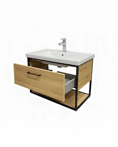 Mobilier baie suspendat Loft Scandi, cu blat si lavoar ceramic, 85 cm