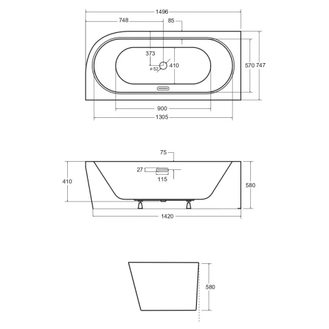 Besco Avita A-Line cadă de perete 150x75 cm ovală alb