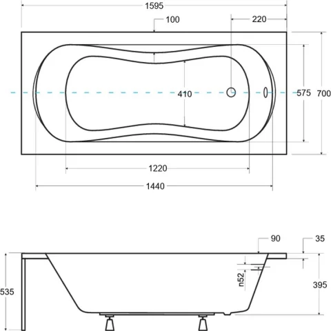 Besco Aria Plus cada dreptunghiulară 160x70 cm alb cu manere incluse