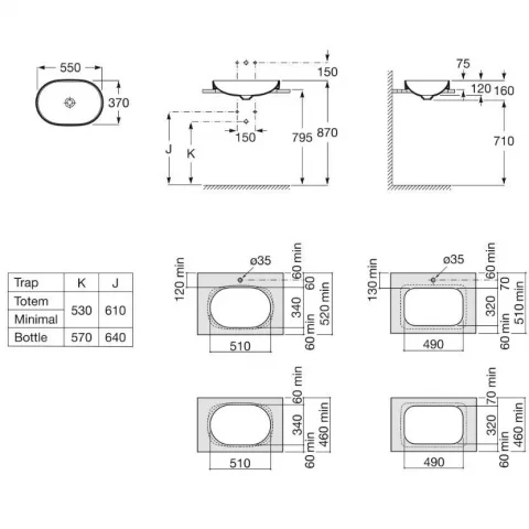 Lavoar baie incastrat, alb mat, oval Roca Inspira Round 55x37 cm