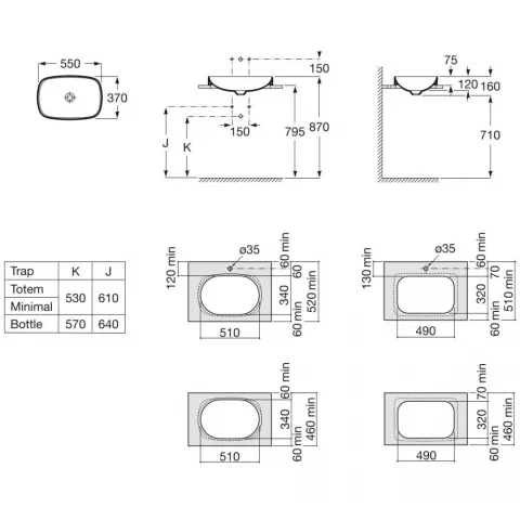 Lavoar baie incastrat, antracit Roca Inspira Soft 55x37 cm
