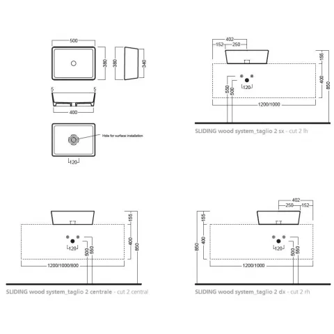 Lavoar baie pe blat, antracit Hatria Happy Hour Slim Alchemy 11:00 50x38 cm