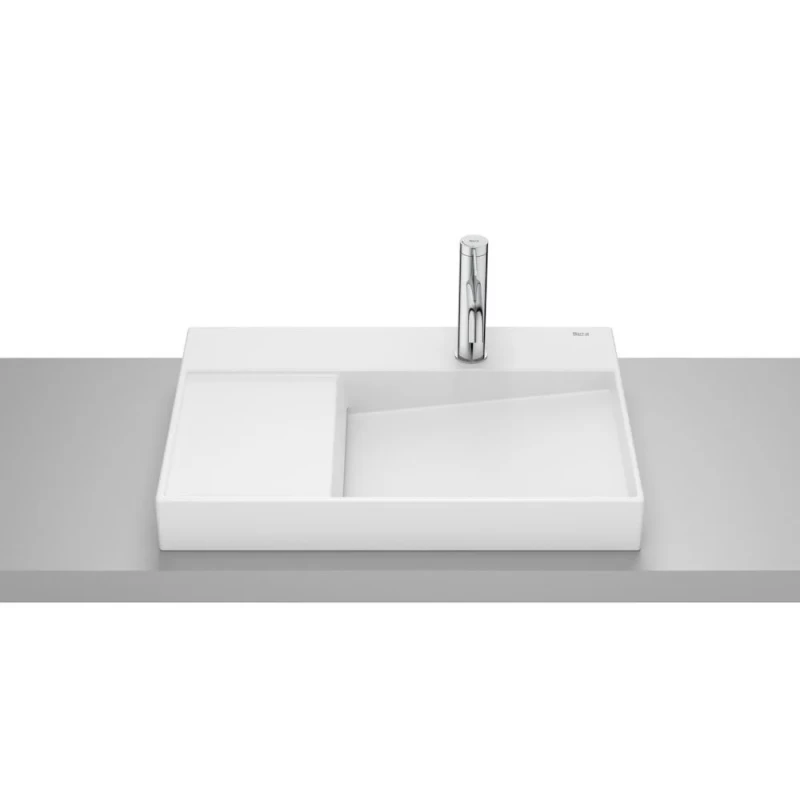 Lavoar baie pe blat, alb mat Roca Horizon 60x42 cm, cu orificiu pentru baterie