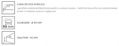 Cadita dus dreptunghiulara Radaway Delos D 100x75x5,5 cm acrilica
