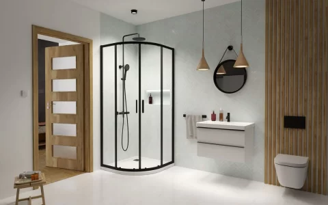 Set PROMO cabina dus Radaway Premium Pro Black PDD, 80x80x200cm, cu sifon si cadita